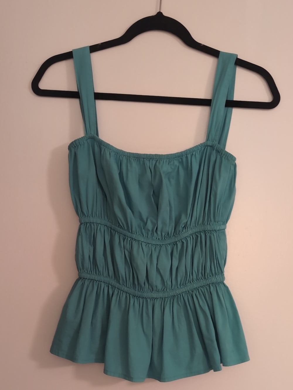 S'edge Teal Blue Sleeveless Ruched Peplum Top